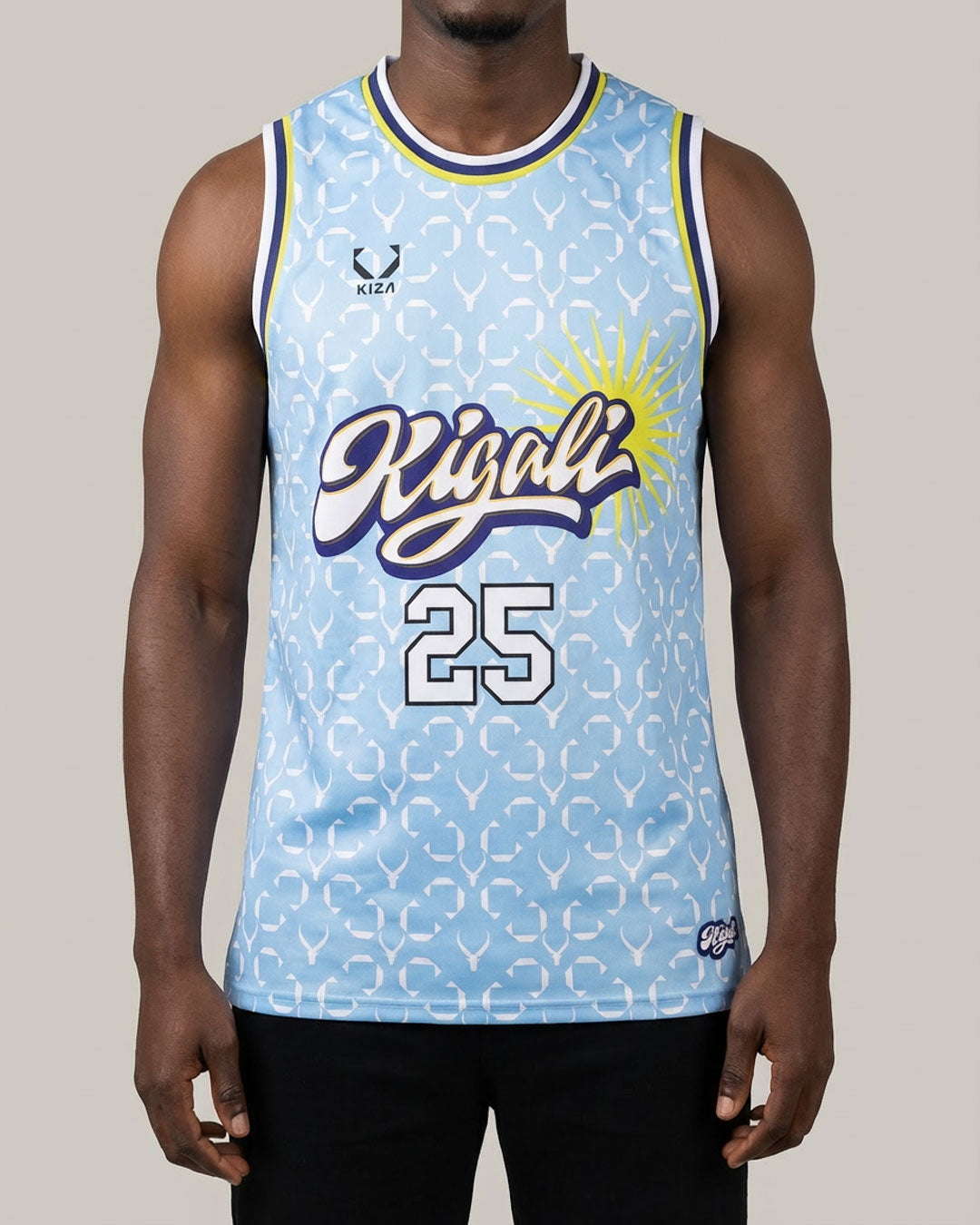 Kigali 25 limited edition basketball jersey by KIZA celebrating Rwanda basketball culture and the BAL
