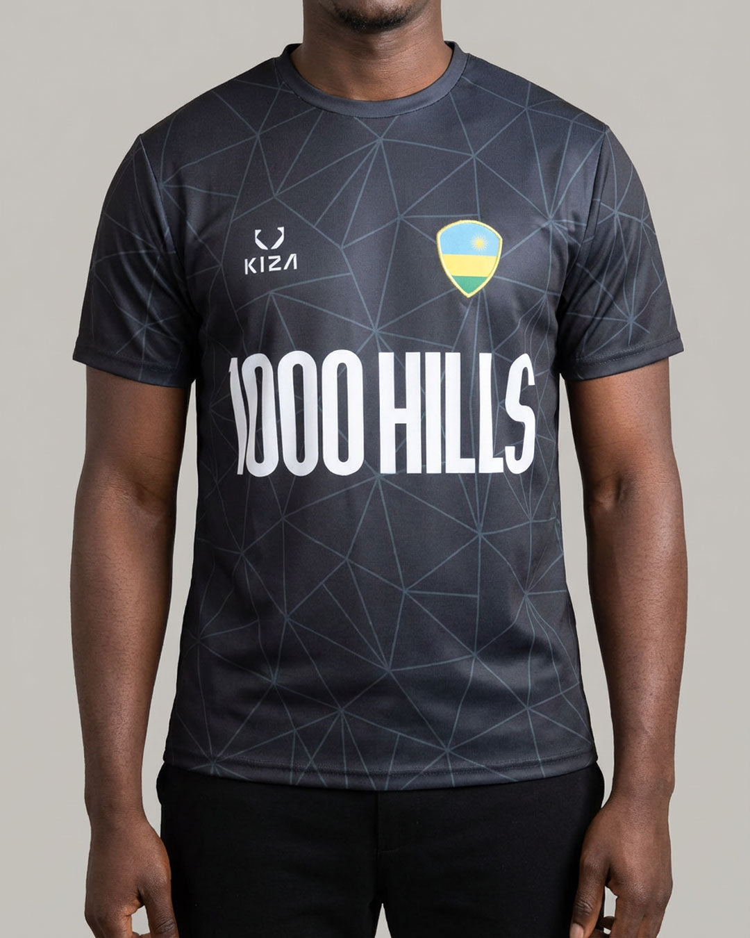KIZA 1000 Hills Black Lines football jersey - Rwanda Land of a Thousand Hills design