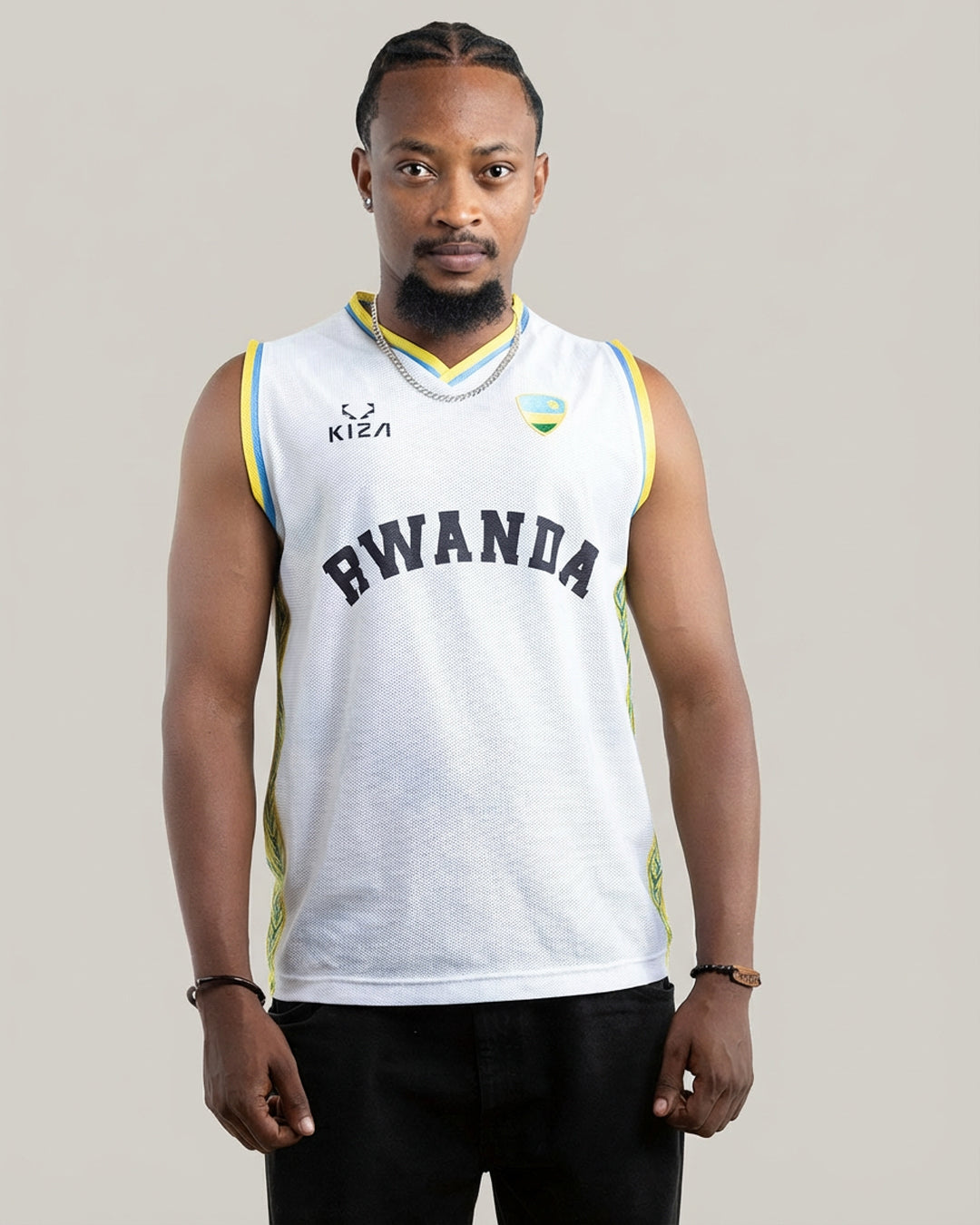 Rwanda basketball top white back design by KIZA