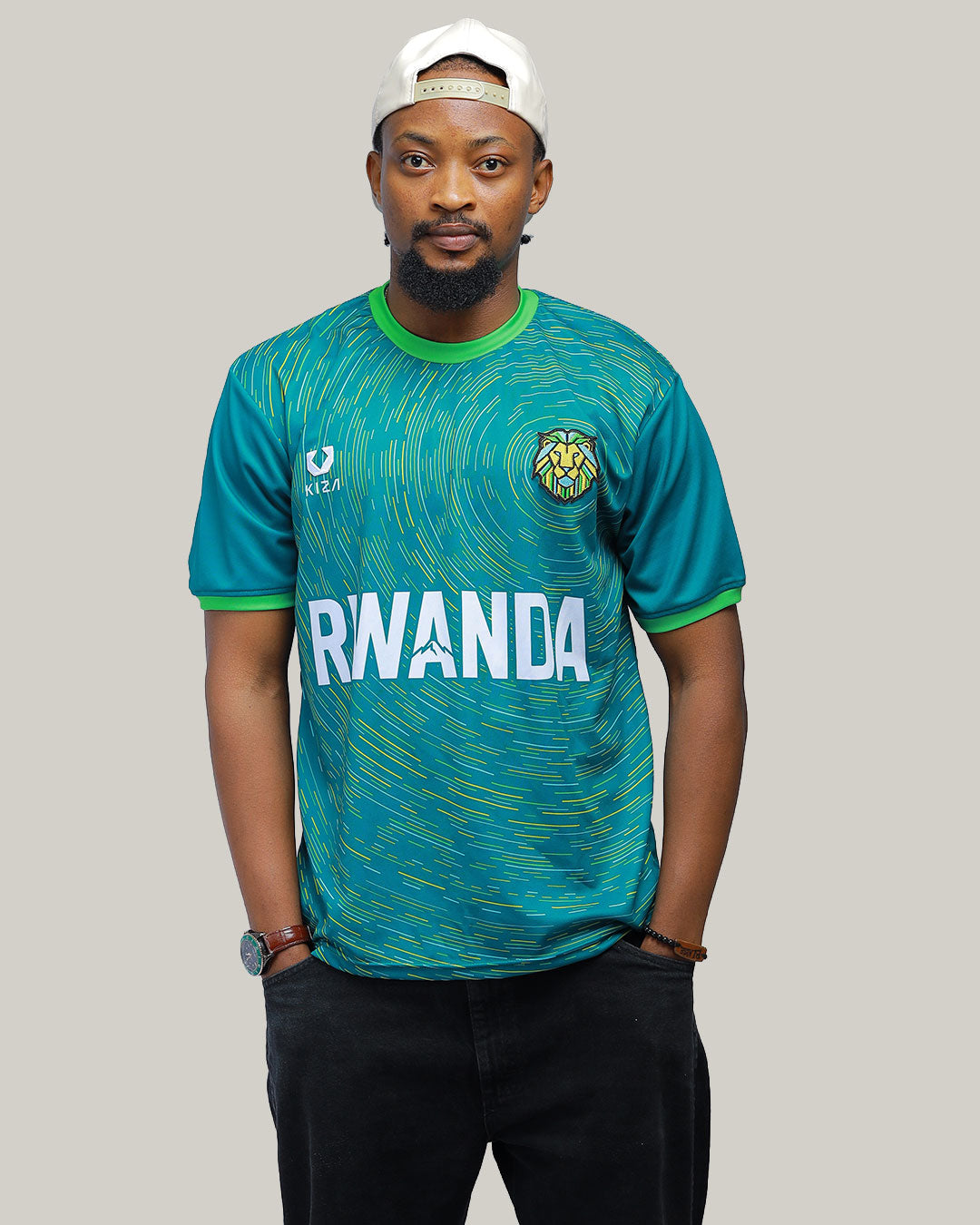 Rwanda Intare football jersey side view showing concentric circle pattern