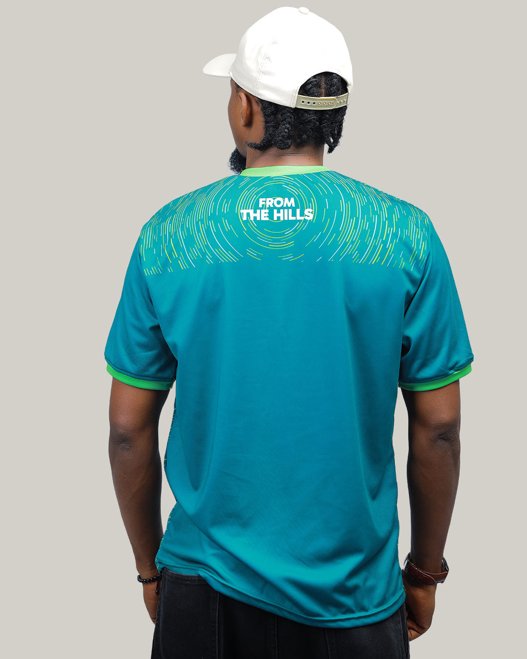 KIZA Intare turquoise green jersey back view with RWANDA text