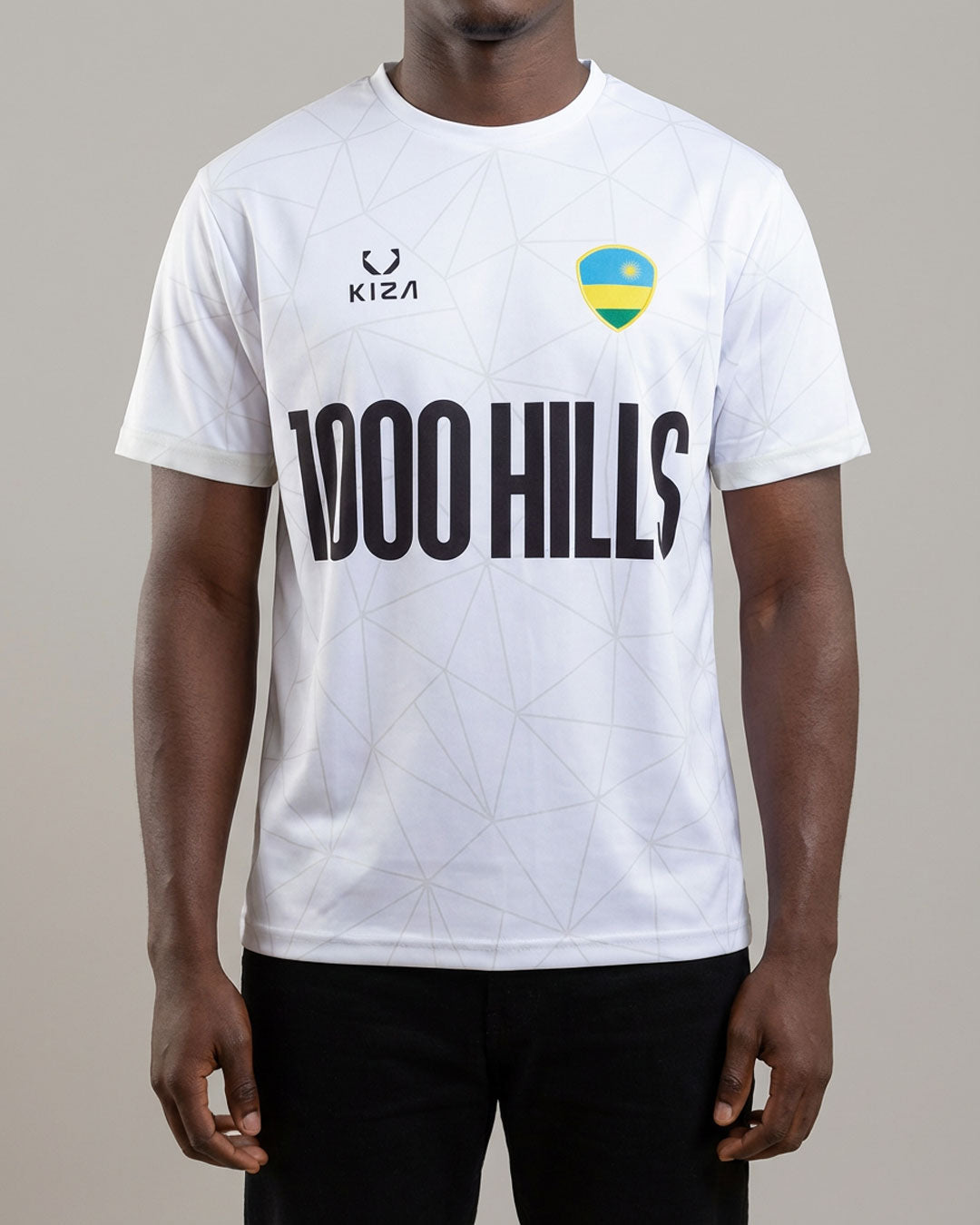 KIZA 1000 Hills white lines football jersey Rwanda front