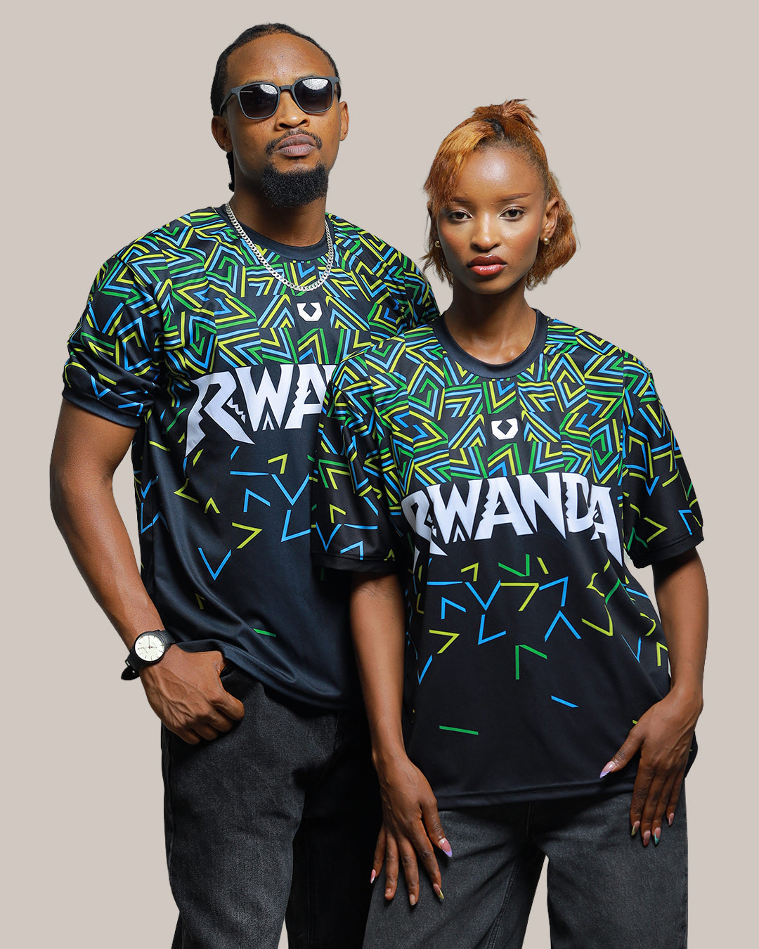 KIZA Rwanda Inkuba football jersey side view showing Rwandan flag color lightning design